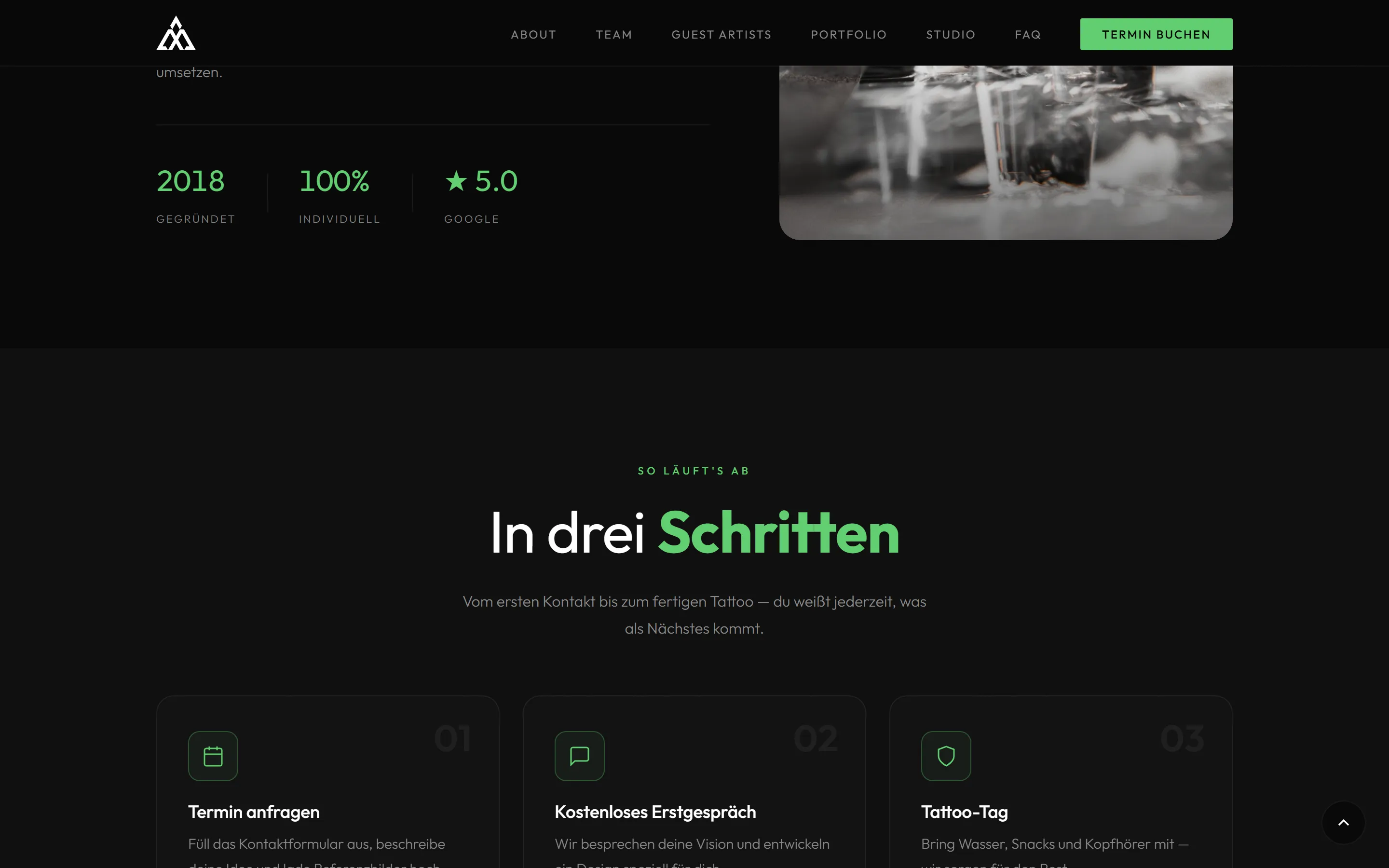 Inhaltsbereich der Arttractive-Website mit Portfolio-Einblick