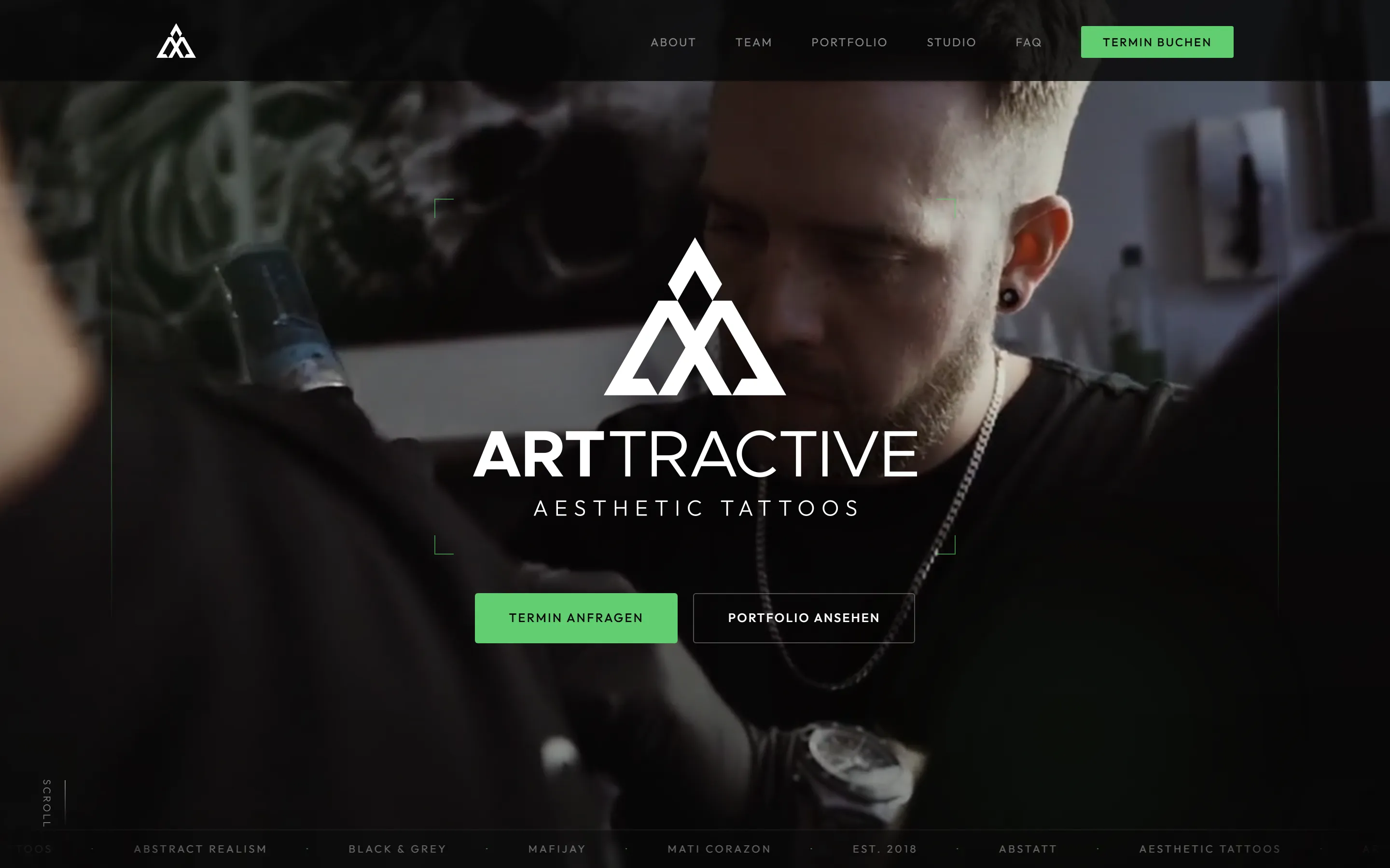 Startseite von Arttractive Aesthetic Tattoos in der Desktop-Ansicht