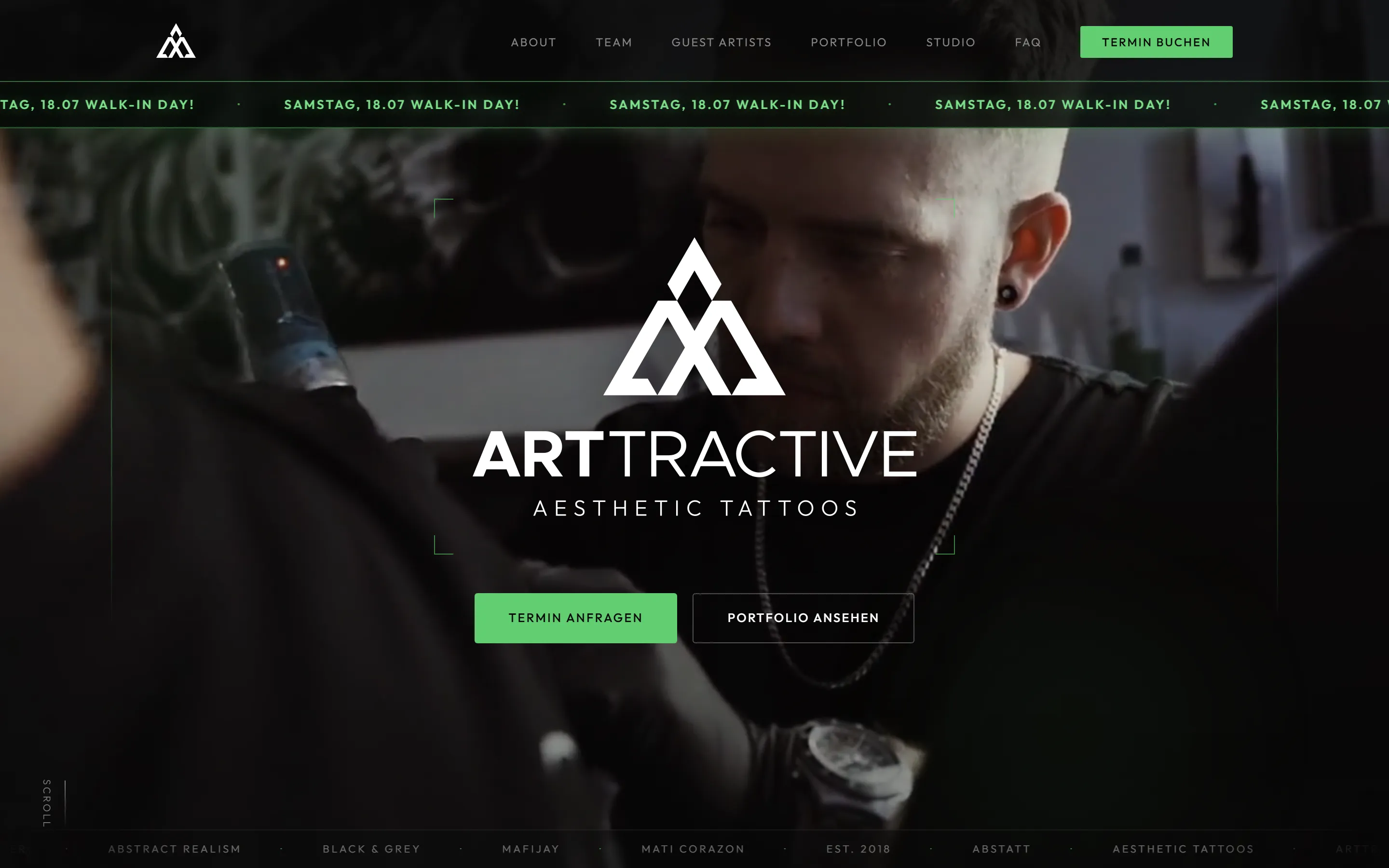 Startseite von Arttractive Tattoo Atelier in der Desktop-Ansicht
