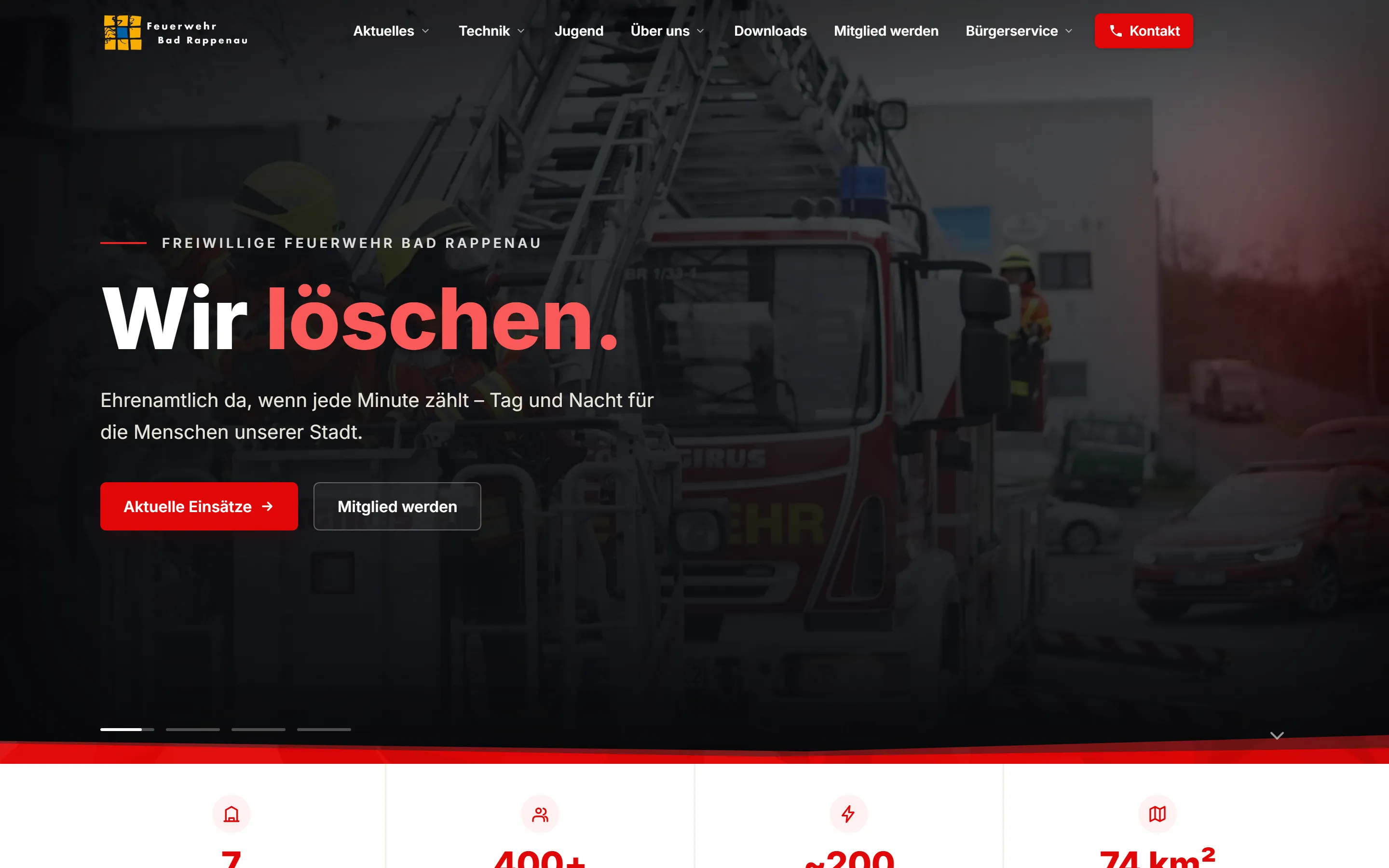 Startseite von Feuerwehr Bad Rappenau in der Desktop-Ansicht