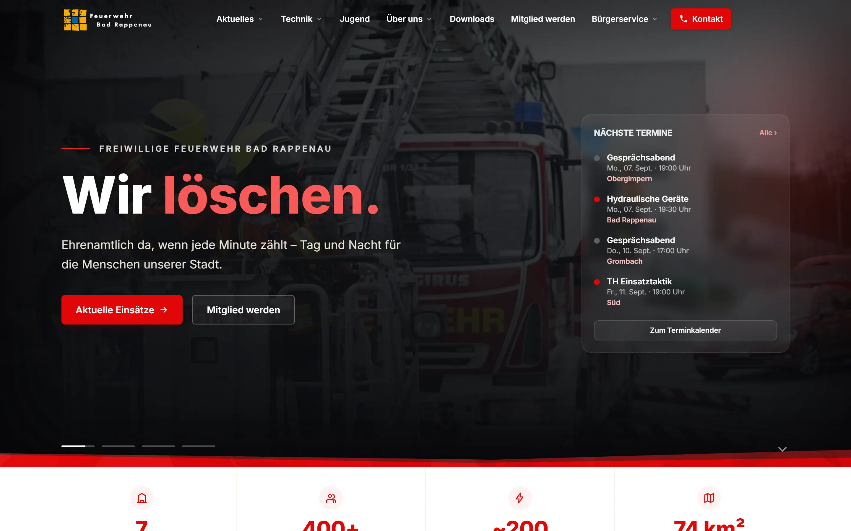 Startseite von Feuerwehr Bad Rappenau in der Desktop-Ansicht